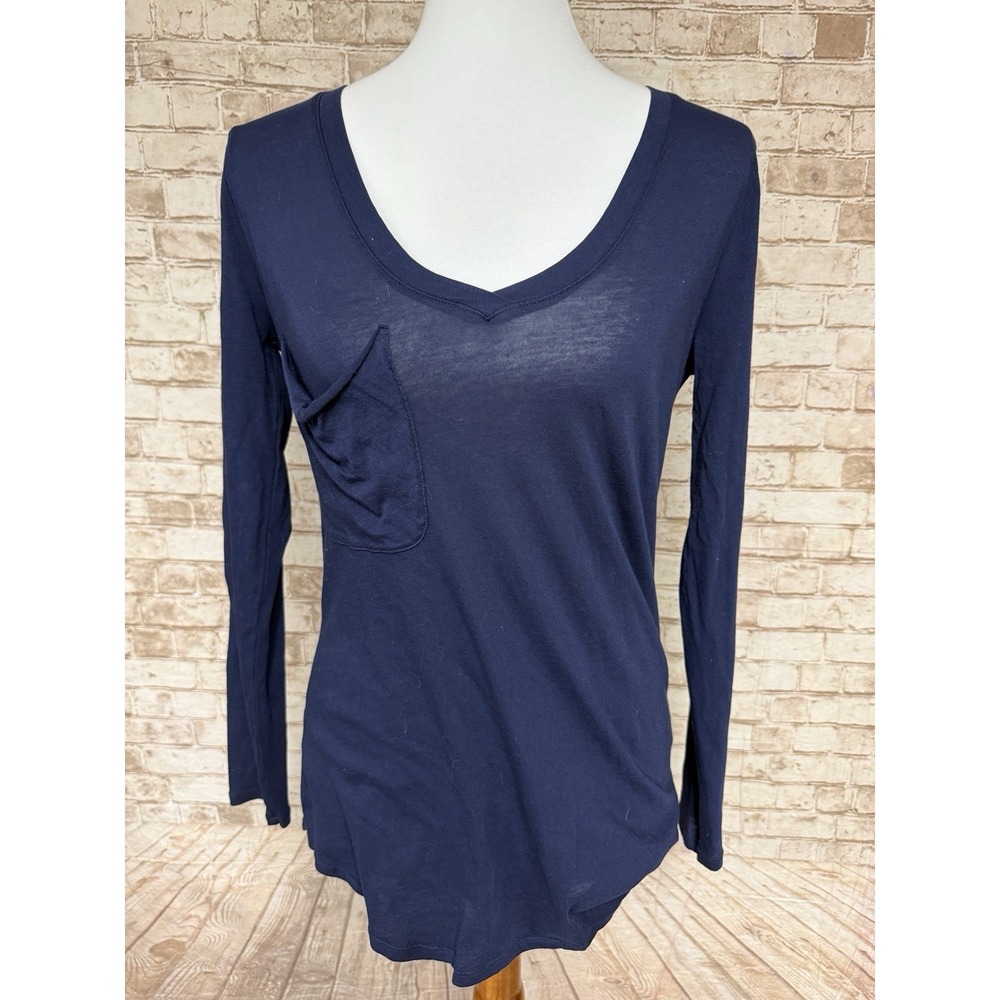 bobi los angeles M blue Cotton V-Neck Pocket Long Sleeve Tee NWT